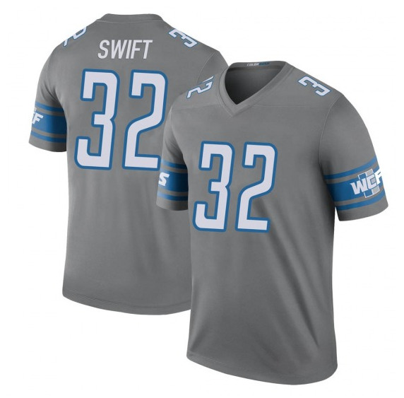 Men's Detroit Lions #32 D'Andre Swift 2021 Gray Vapor Untouchable Limited Stitched Jersey